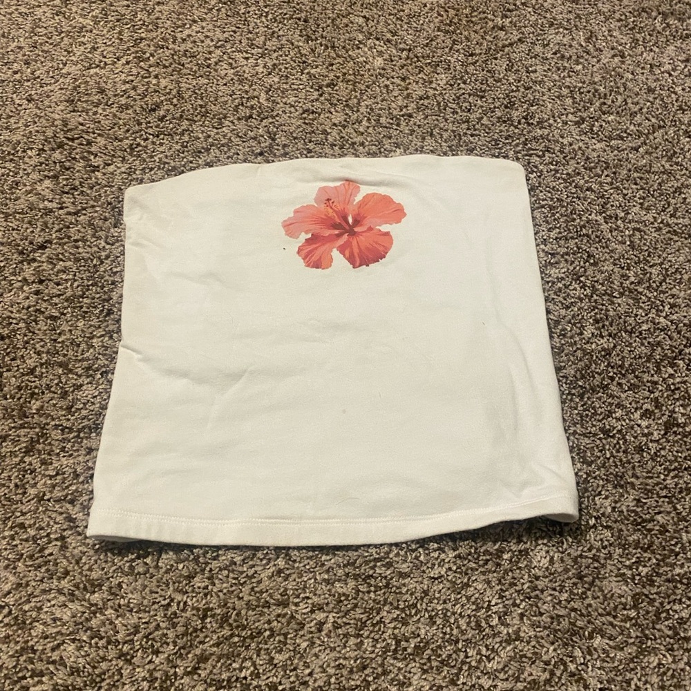 White Tube Top with Orange Floral Design